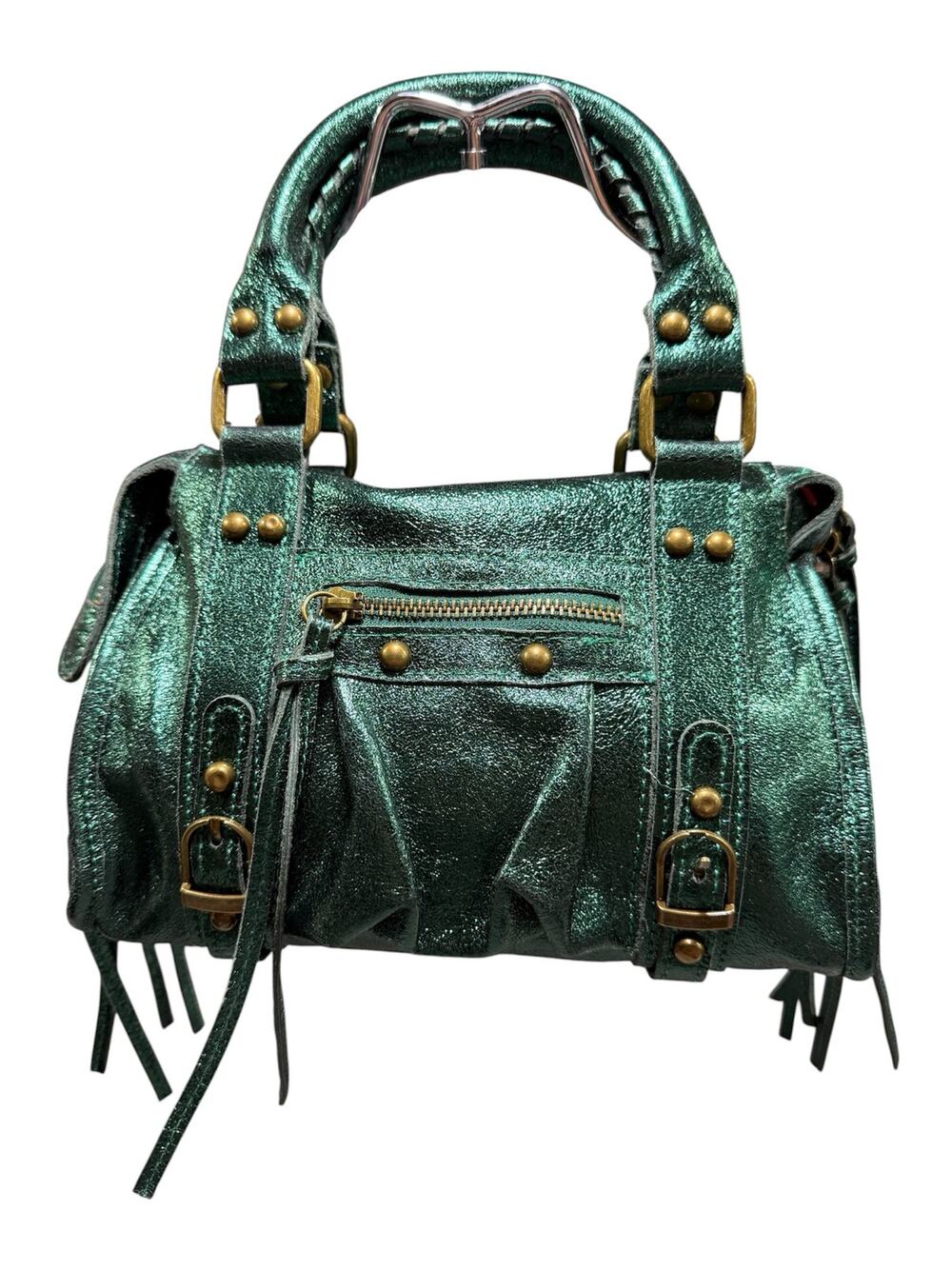Metallic Emerald Genuine Leather Crossbody Bag